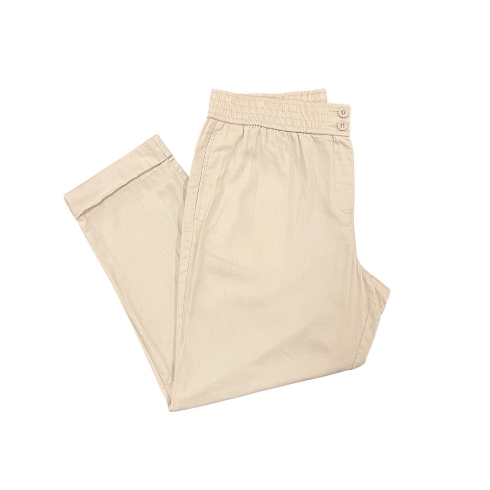 NEW Ann Taylor LOFT Cropped Pleated Cotton Chino Pant Beige Large High Rise